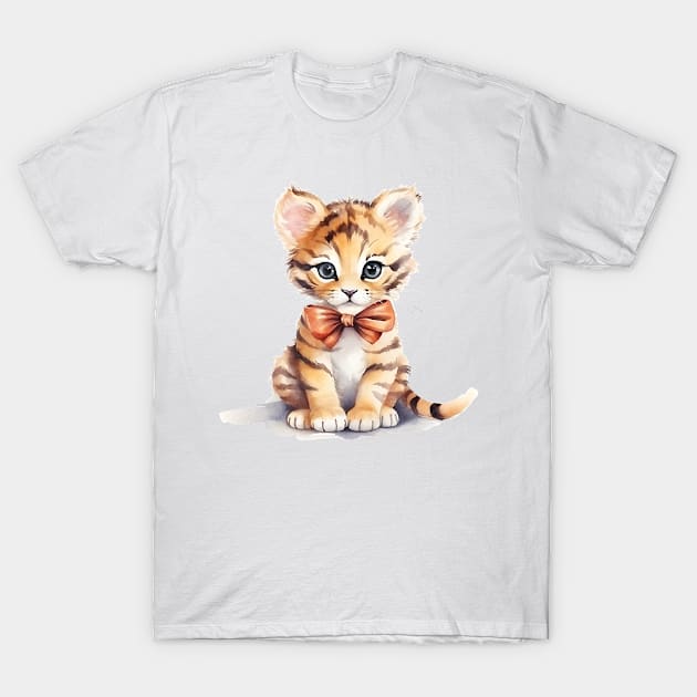 Bengal Tiger Wearing Bow T-Shirt by Chromatic Fusion Studio